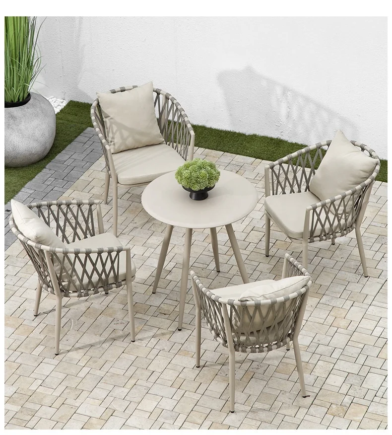 Uotdoor Net Red Nordic Terrace Webbing Dining Table And Chair Combination Outdoor Garden Furniture Sets