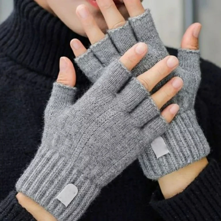 Writting Office Half Finger Gloves Men Women Winter Cashmere Knitted Thick Thermal Fingerless Gloves Solid Warm Driving Mittens