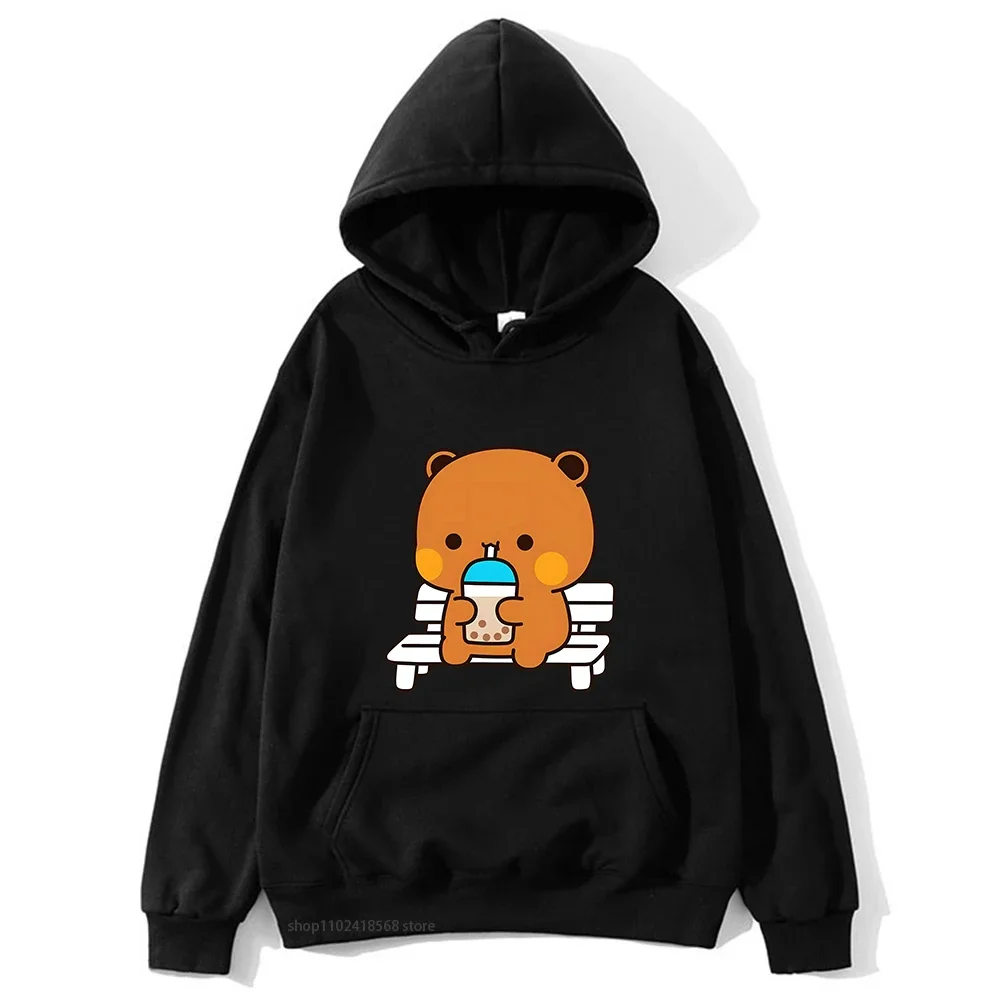 Couple Hoodies for Men Women Bubu with Dudu Drinking Juice Sweatshirts Cartoon Cute Panda Bear Clothes Kawaii Y2k Top Sudaderas