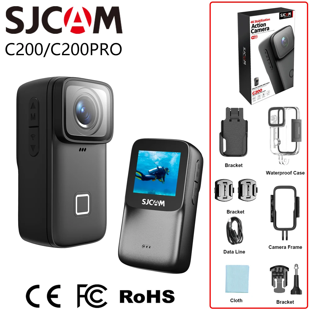 SJCAM C200 Pro / C200 Kids Action Camera,  Thumb-Sized 4K Cam, POV, Loop Recording, 1.3