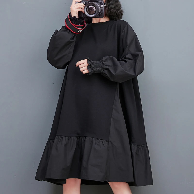 فستان نسائي من TANNT موضة ربيع خريف 2025 جديد كل مباراة برقبة دائرية وأكمام واسعة مرقع فساتين فضفاضة غير رسمية على شكل حرف a للنساء #5