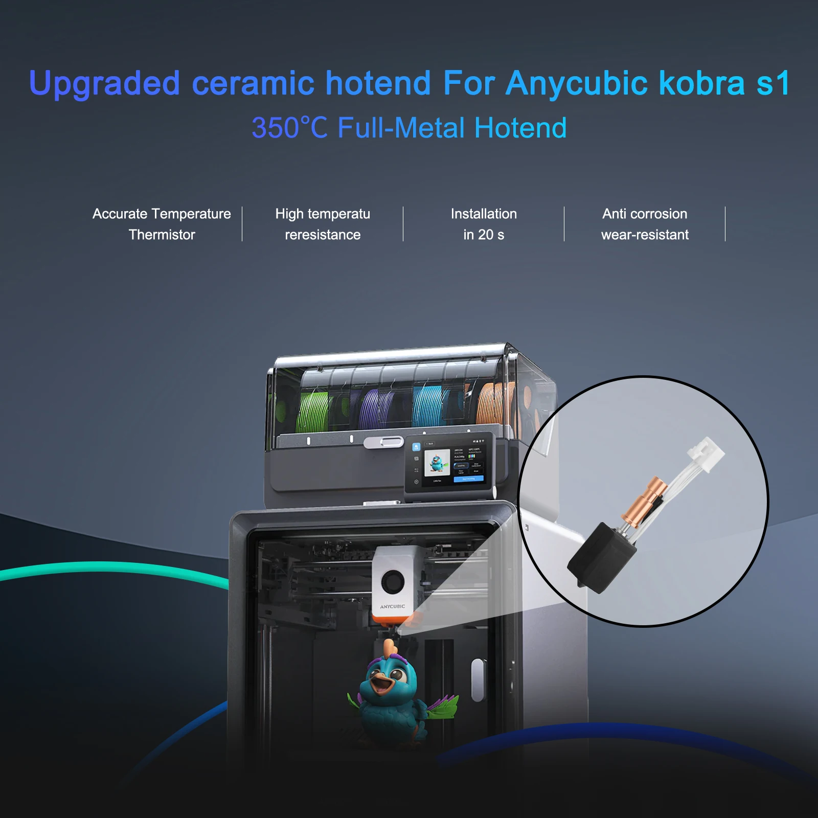 Ulepszony, w pełni metalowy hotend do Anycubic Kobra S1 / S1 Combo, bez PTFE, dysza grzewcza ceramiczna 100K, części do drukarki 3D — zdjęcie produktu 2