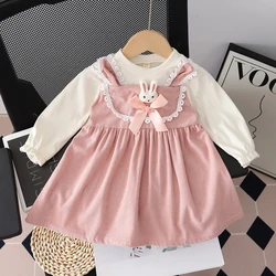 Baby Kids Dress Girls Princess Lace Bow Cartoon Rabbit Long Sleeve Dress Summer Spring Clothes Kids Wedding Party Vestido D2L