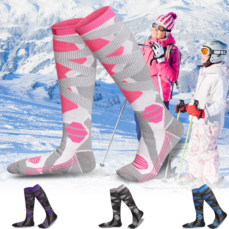 GTUBIKE 1 Pair Winter Warm Ski Socks Anti-slip Thickened Compression Snowboard Socks Thermal Moisture-wicking Knee High Socks