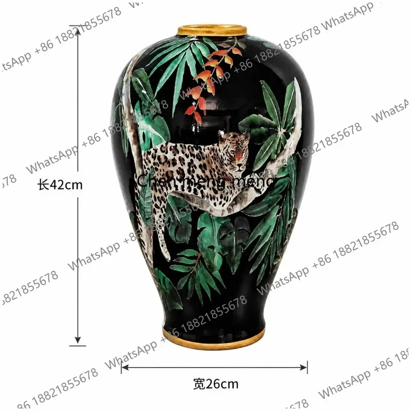 A74Black, ceramic vase light luxury high-end living room entrance floor flower arrangement decorative ornament