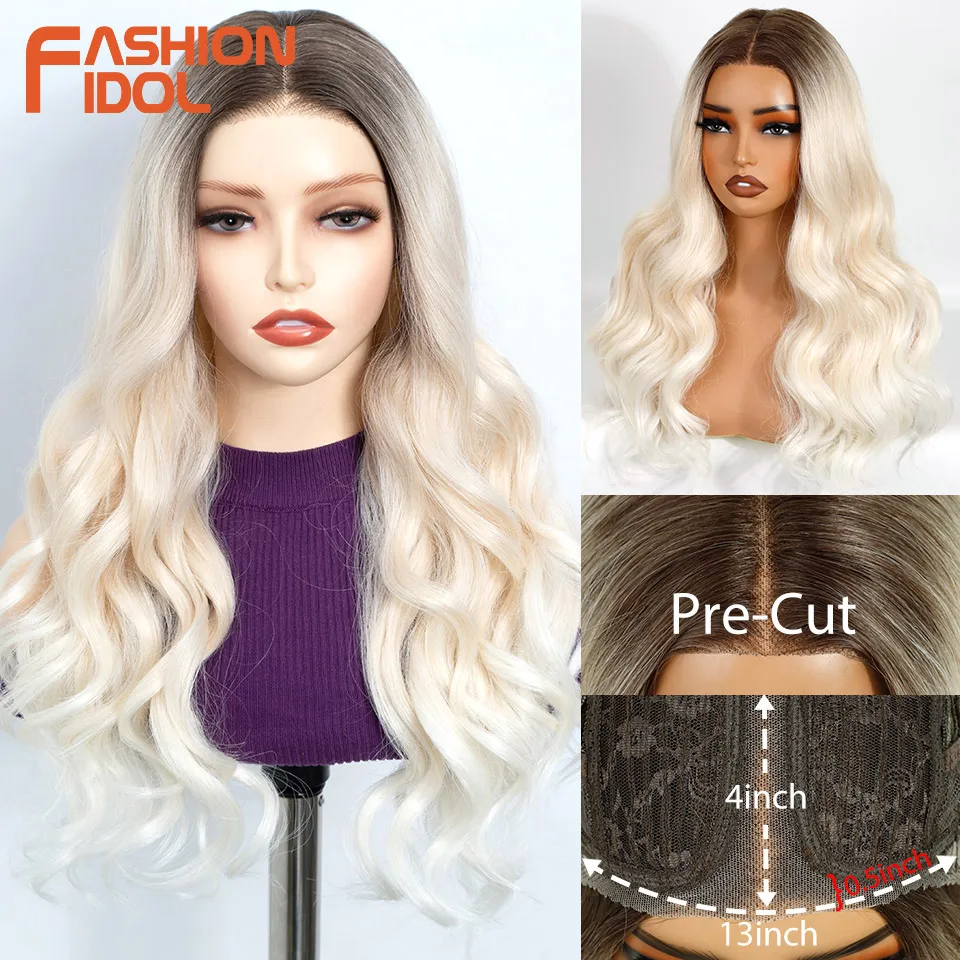 

Синтетические парики FASHION IDOL 24 дюйма, волнистые, с предварительно вырезанным кружевом, омбре, блонд, белые, для косплея, с предварительно выщипанными волосами, кружевные парики для женщин