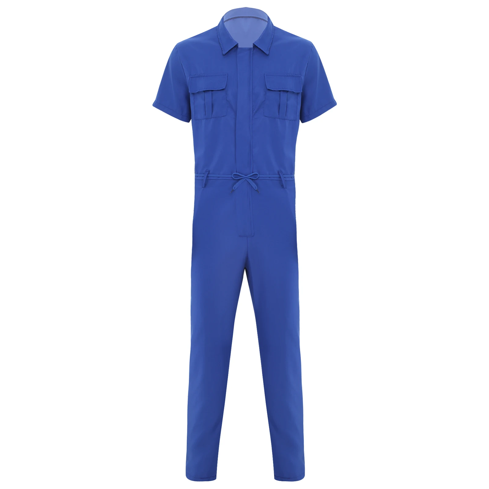 Mens Summer Work Wear Resistant Coverall with Belt Short Sleeve Front Zipper Multiple Pockets Overalls Jumpsuit Dungarees