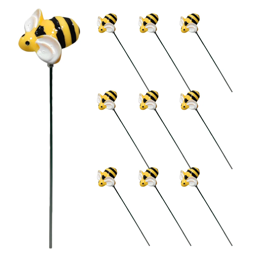 

10 Pcs Airpl Little Bee Plug-in Decorative Garden Stakes Decoration Artificial Yellow Toddler