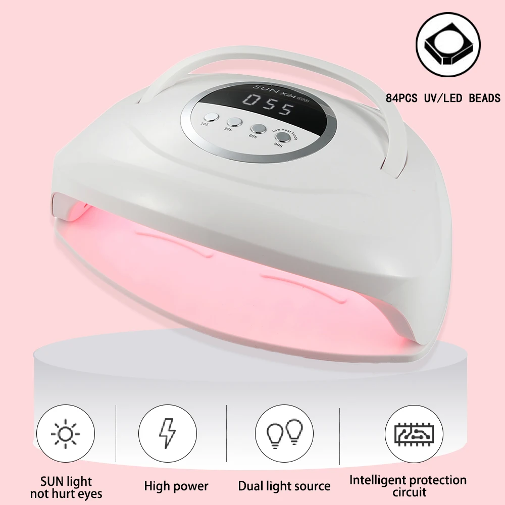 Mãos duplas Use UV LED Lâmpada para unhas, Lâmpada para cura Gel Polish, Manicure Salon, grande display LCD, SUN X24 MAX, 84LEDs