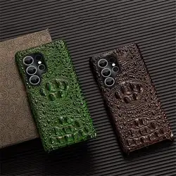 Genuine Cowhide Leather Slim Case For Samsung Galaxy S10 S20 S21 S22 S23 S24 S25 Ultra 3D Crocodile Skull Back Cover