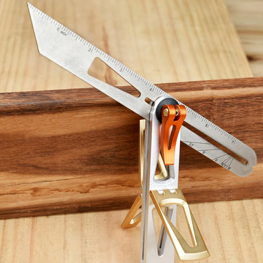 Woodworking Scriber Ruler Heavy Duty T-Shape Multi-Angle Scribing Tool Stainless Steel Movable Angle Ruler Dovetail Gauge