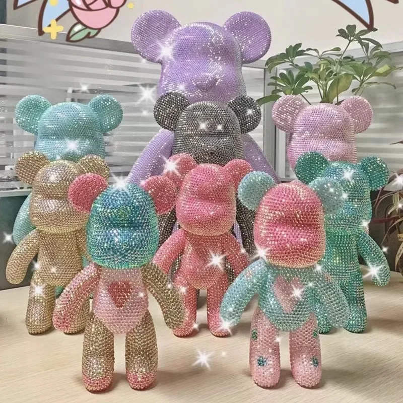 Diy auto-adesivo estátua de urso de cristal strass diamante bearbrick urso violento decoração glitter applique bearbrick decoração presente