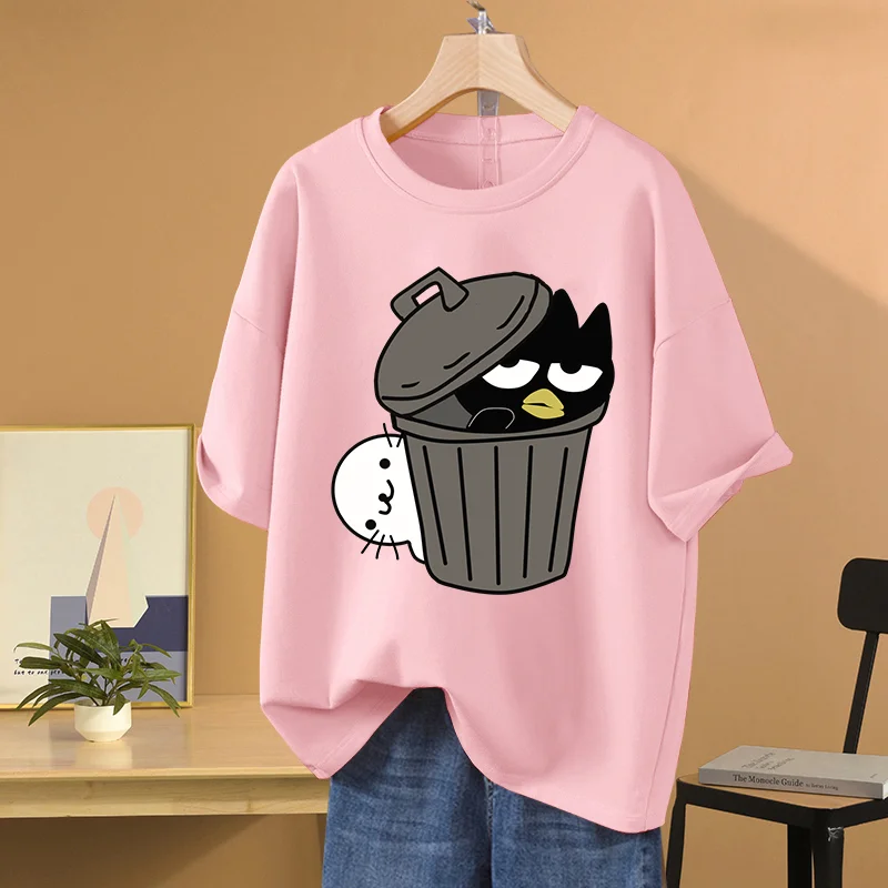 Kawaii Kuromi BADTZ MARU printed T-shirts spring and autumn Sanrio cartoon casual sports street printed T-shirts