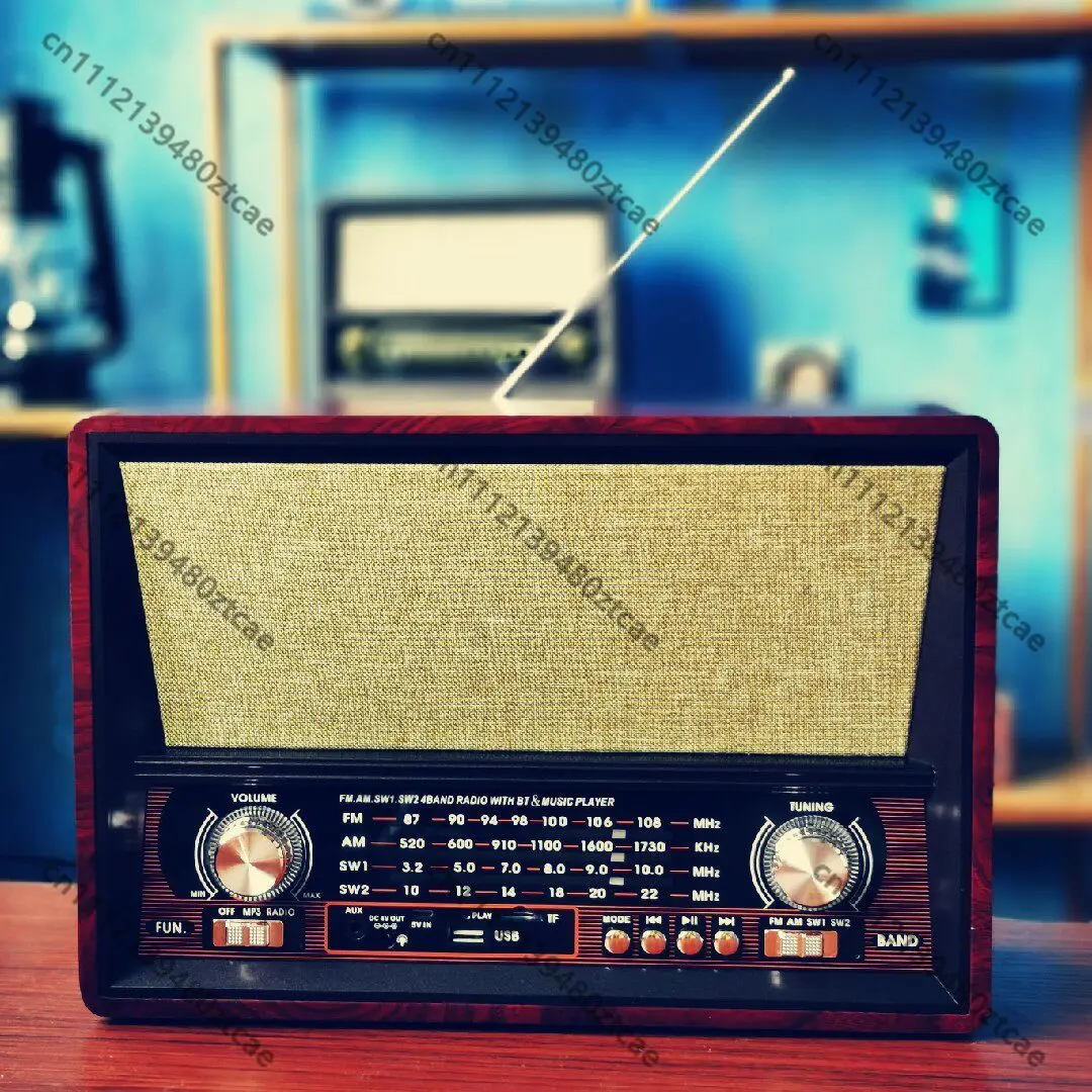 Large Wooden Retro Desktop Full Band Radio For Elderly FM AM SW Bluetooth Card Audio Speaker