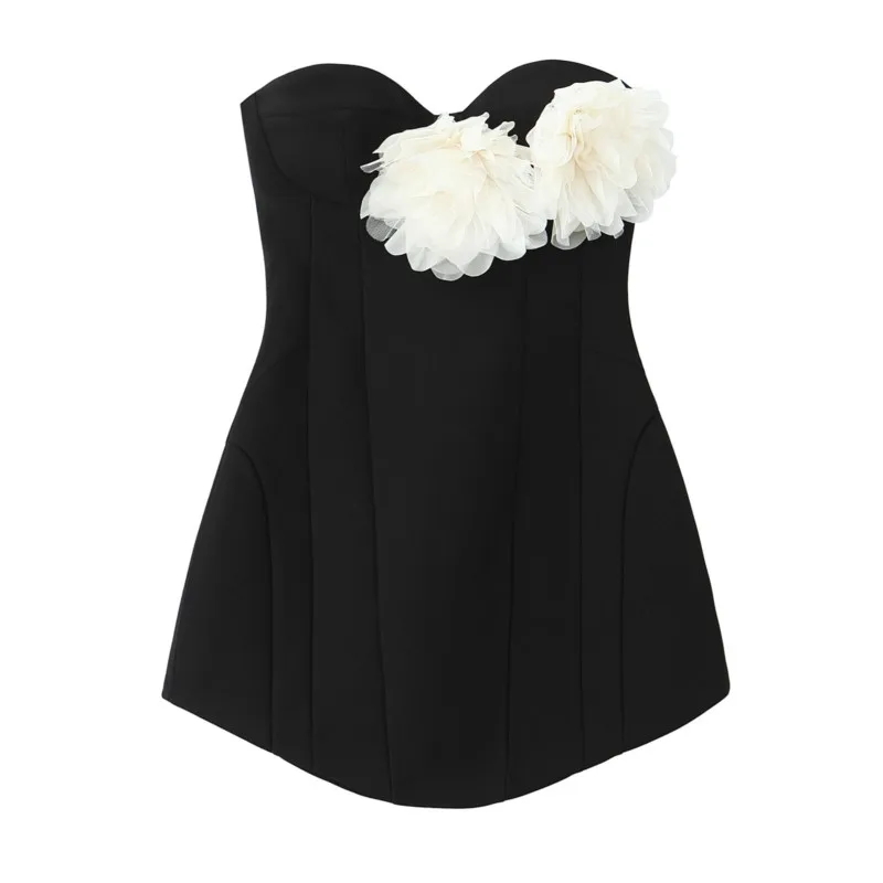 HipSeam Women Floral Bandeau Dress Spring Summer Sexy Backless Strapless Lady Mini Dress Asymmetric hem Female Short Dresses