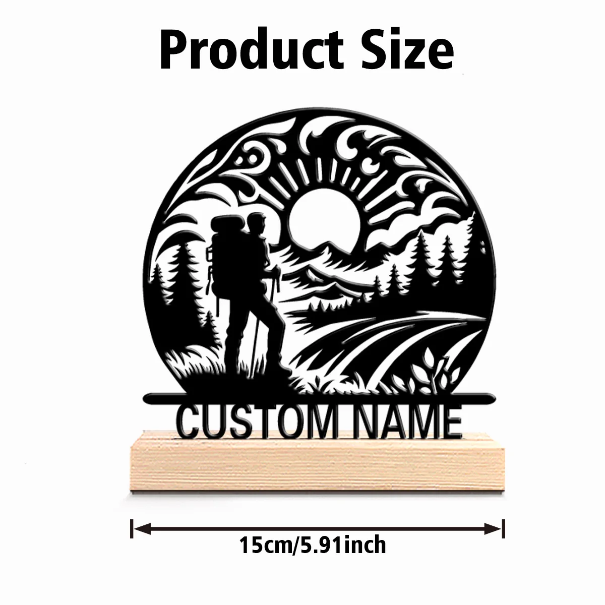 1pc Beauty Personalized Custom hiking Metal Statues Rustic Wooden Base Desk Decor Ideal for Nature Enthusiasts Cabin Lodge Gifts