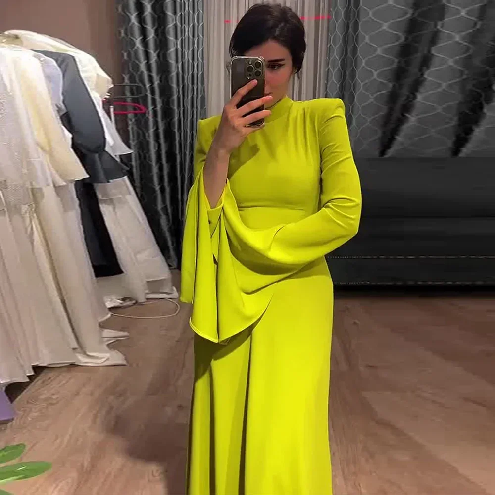 Female Fashion Ruffle Sleeves Solid Color High-Neck Party Evening A-Line Dress 2024 New Spring Summer Casual Maxi Dresses