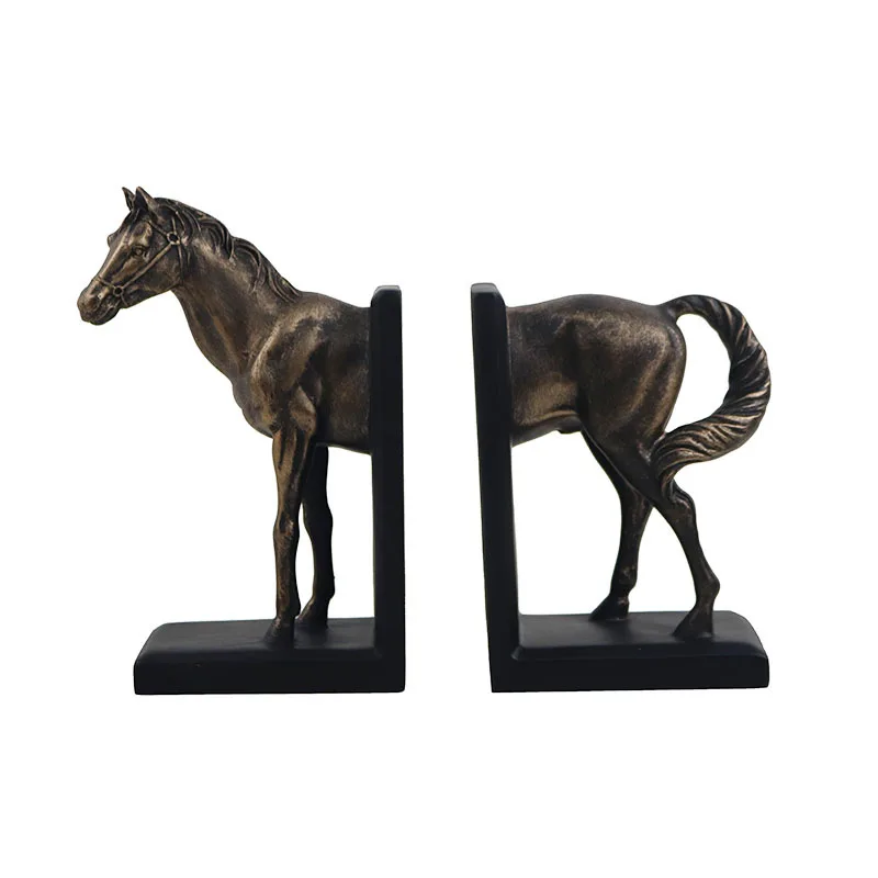 European Resin Black Sweep Copper Broken Horse Bookends Ornament Model Room Office Study Desktop Decoration