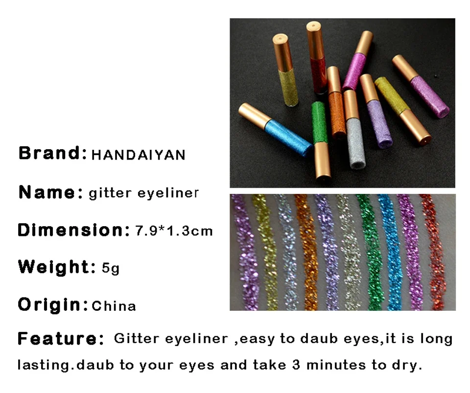 HANDAIYAN Glitzer-Flüssig-Eyeliner-Stift Funkelndes Hochglanz-Pigment Bühnen-Diamant-Lidschatten Langanhaltend Wasserfest Augen-Make-up – Detail 3