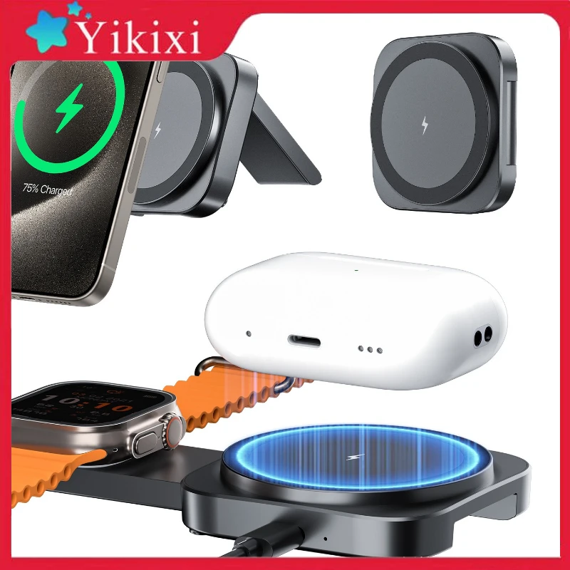 

2 in 1 Universal Wireless Charging Station Devices Stand Travel Mini Wireless Charger Phone Holder for iPhone 17 16 Pro Samsung