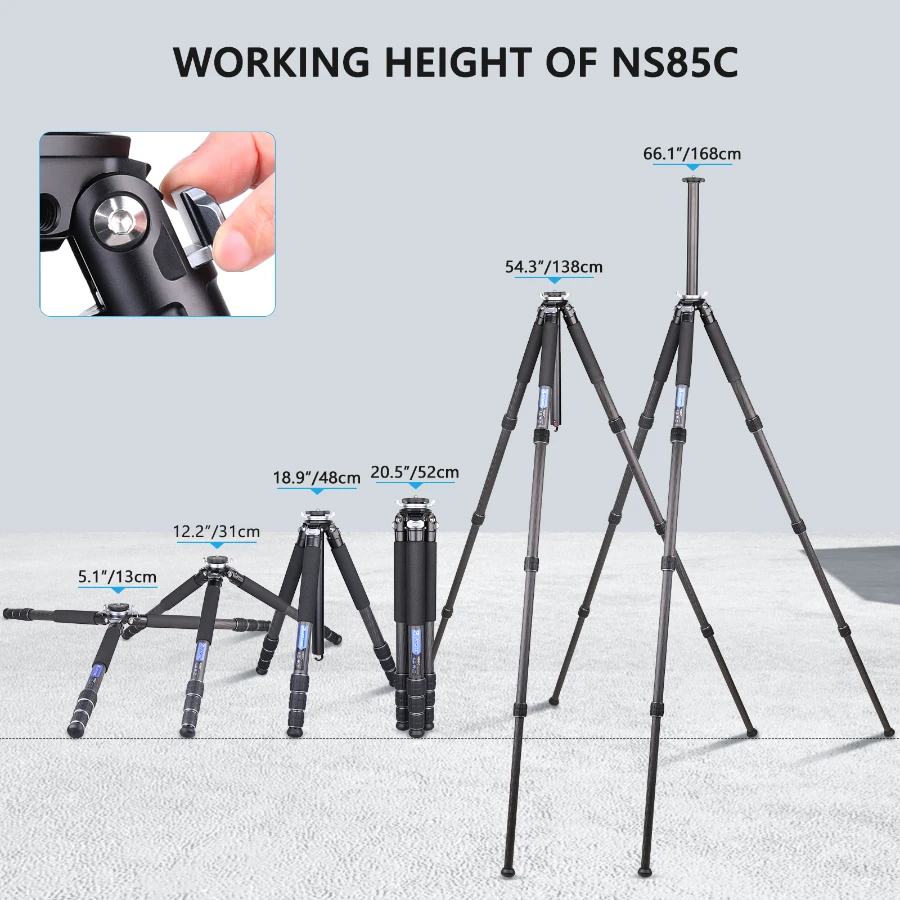 ARTCISE NS85C Kohlefaser-Kamera-Kompaktstativ, Outdoor-Reisestativ für den Außenbereich, für Sony/Nikon/Canon DSLR-Kamera, Belastung 20 kg – Detail 7