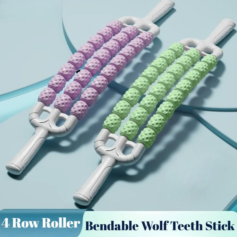 Four Row Roller Yoga Fitness Stick Wolf Teeth Muscles Massage Stick Calves Thighs Quadriceps Forearm Relaxation Artifact Roller
