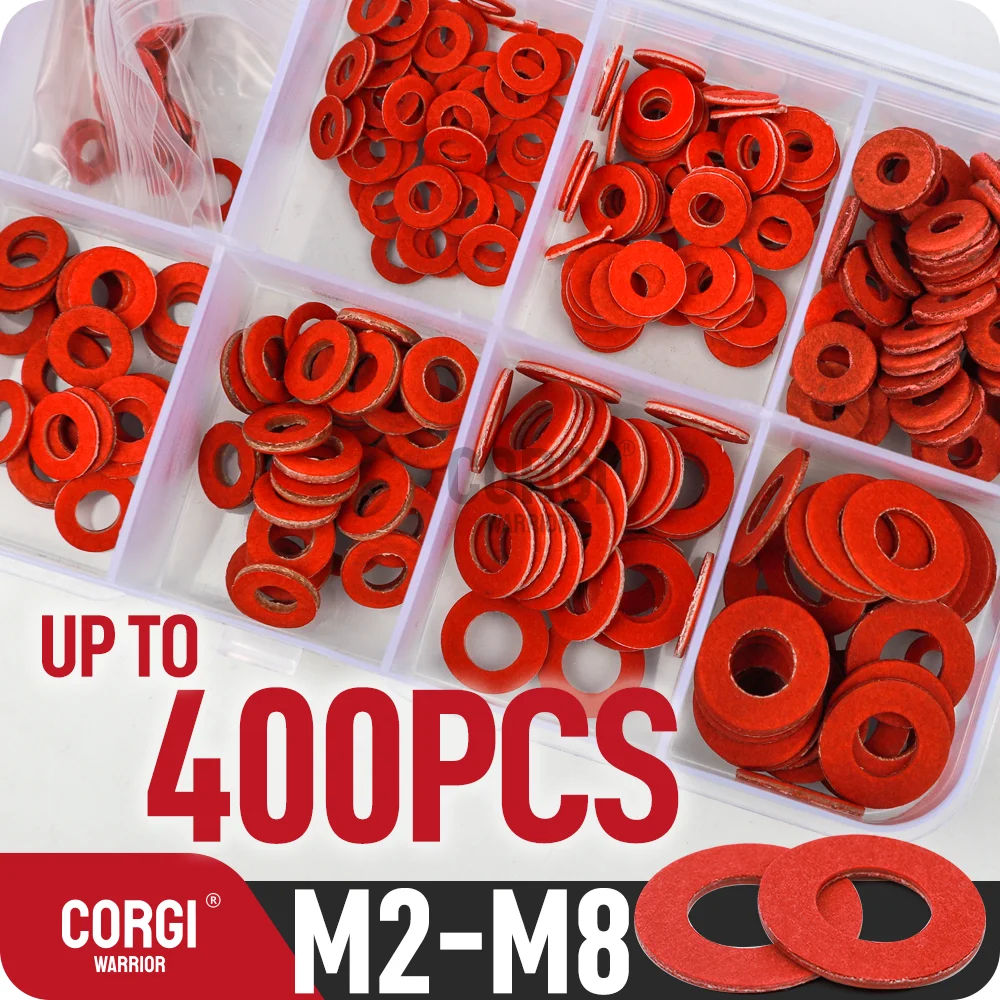 Fiber Washers Insulating Flat Red Paper Washers Assortment Kit 15 Sizes 250/400 M2 M2.5 M3 M4 M5 M6 M8 Sealing Washers Gaskets