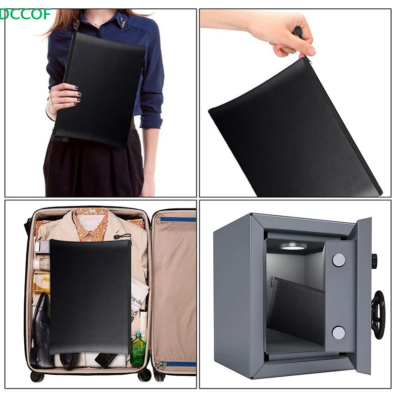 

Многоразмерная сумка для хранения удостоверений личности с застежкой-молнией, огнестойкая и водонепроницаемая, маленького размера, для сертификатов, денег, карт (черный, серебристый) 1 шт.