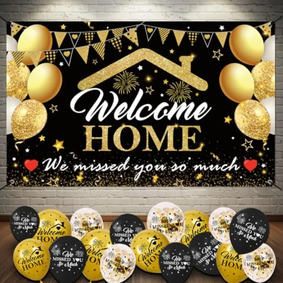 Welcome Home Decorations Kit 5.9x3.6Ft Welcome Home Banner 18PCS 'Missed You' Balloons Military Homecoming Party Supplies in Bl