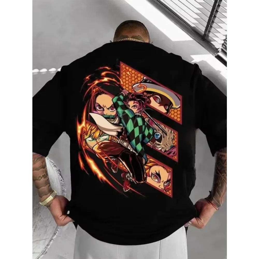 T-shirt homme Demon Slayer Tanjiro Kamado Nezuko Anime été garçon printemps et automne tenue Parent-enfant à manches courtes pour enfants