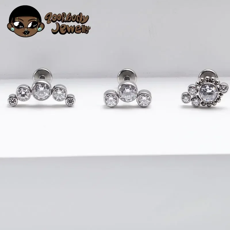 F136 Titanium Conch Piercing Clear Zircon 16G Flat Helix Labret Spiral Lip Nail Tragus Conch Cartilage Piercing Body Jewelry