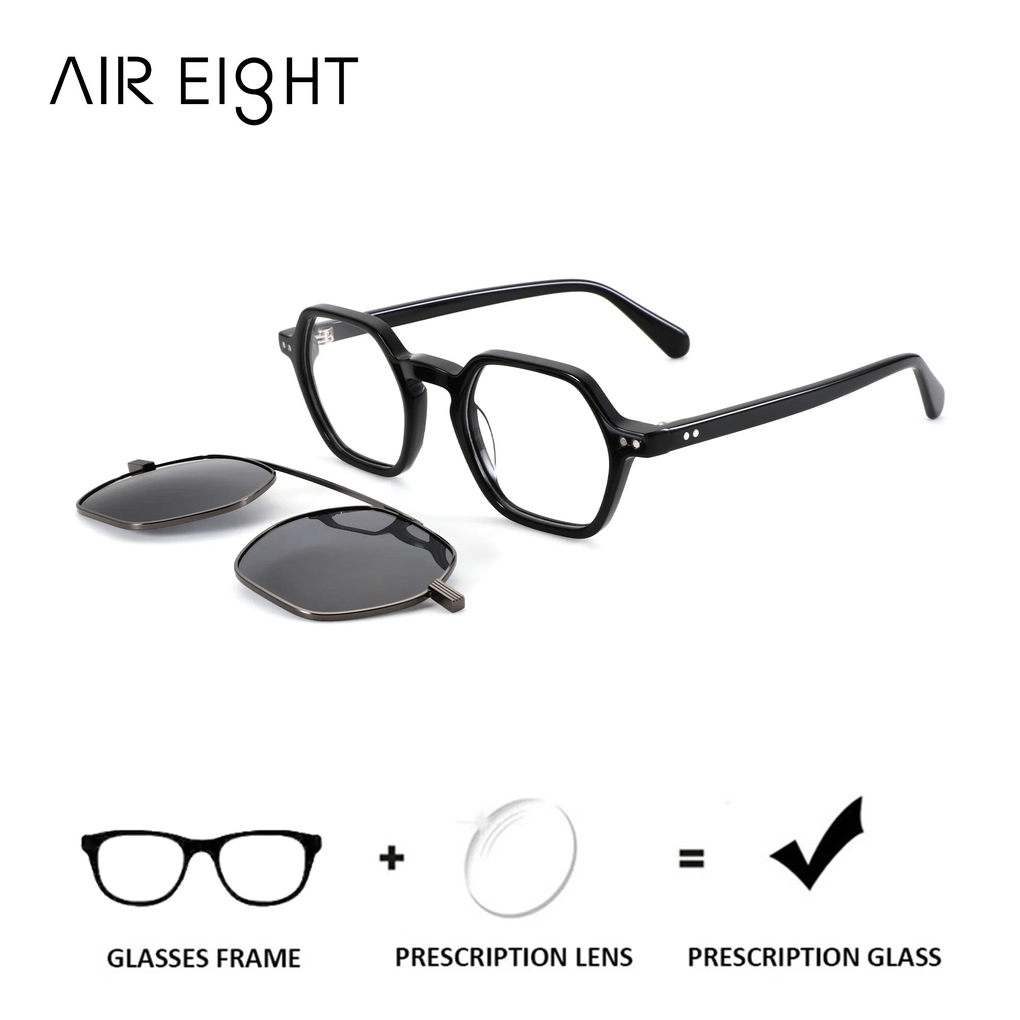 AIREIGHT – lunettes de vue à clip magnétique en acétate, taille S, pour hommes, lunettes optiques progressives, pour myopie
