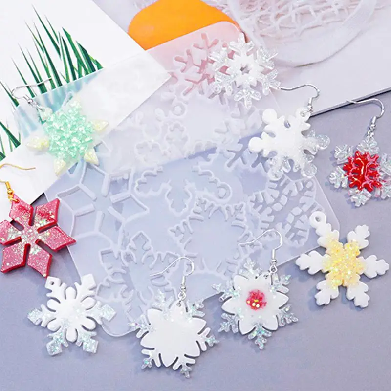 Snowflake Pendant Combination Earrings Mold Christmas Pendant Silicone Mold Home Decoration Mold Suitable For Women Earring Mold