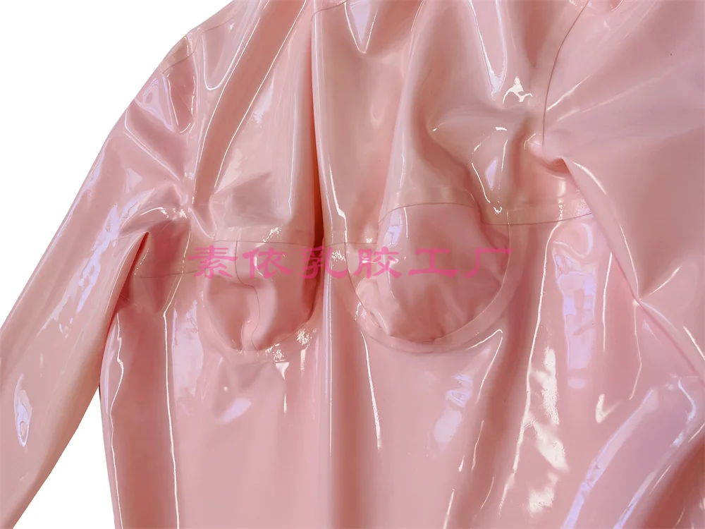 Baby pink full cover latex catsuit handmade gloves mouth sheath codpiece hidden two sheath 3D breast