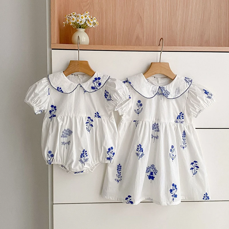 Sommer Neu 0-24M Bodysuit Puffärmel Baby Mädchen Kleidung Mädchen Retro Peter-Pan-Kragen Jumpsuit Kinder-Stil Strampler – Detail 9
