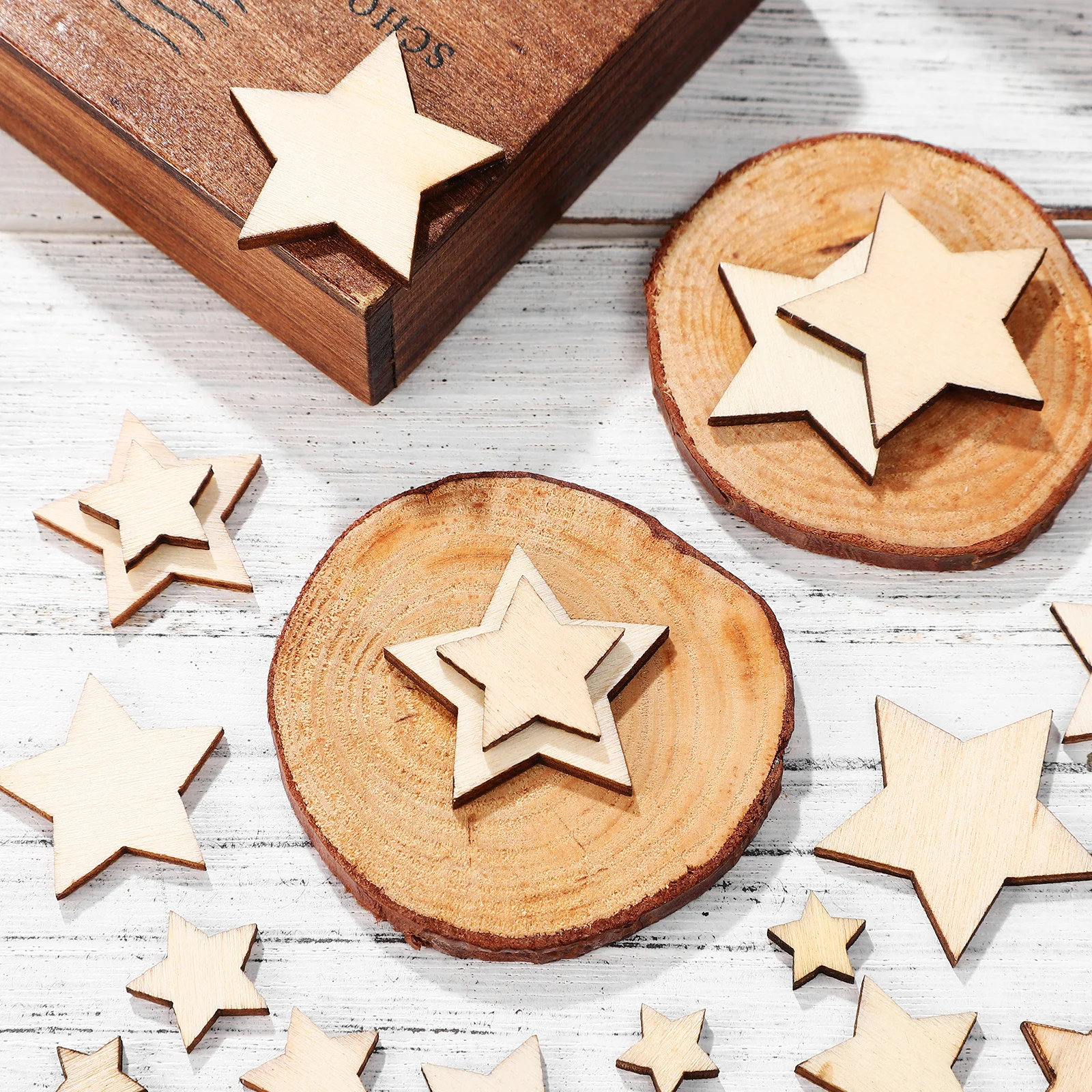 

500Pcs Wood Stars Unfinished Decoration DIY Supplies for Crafts Painting Christmas Holiday Party Mini Wooden Star