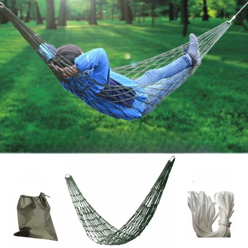 

Portable Outdoor Camping Hammock Thick Mesh Nylon Rope Camping Survival Travel Swing Chair Sleeping Bed Outdoor Tool Supplies