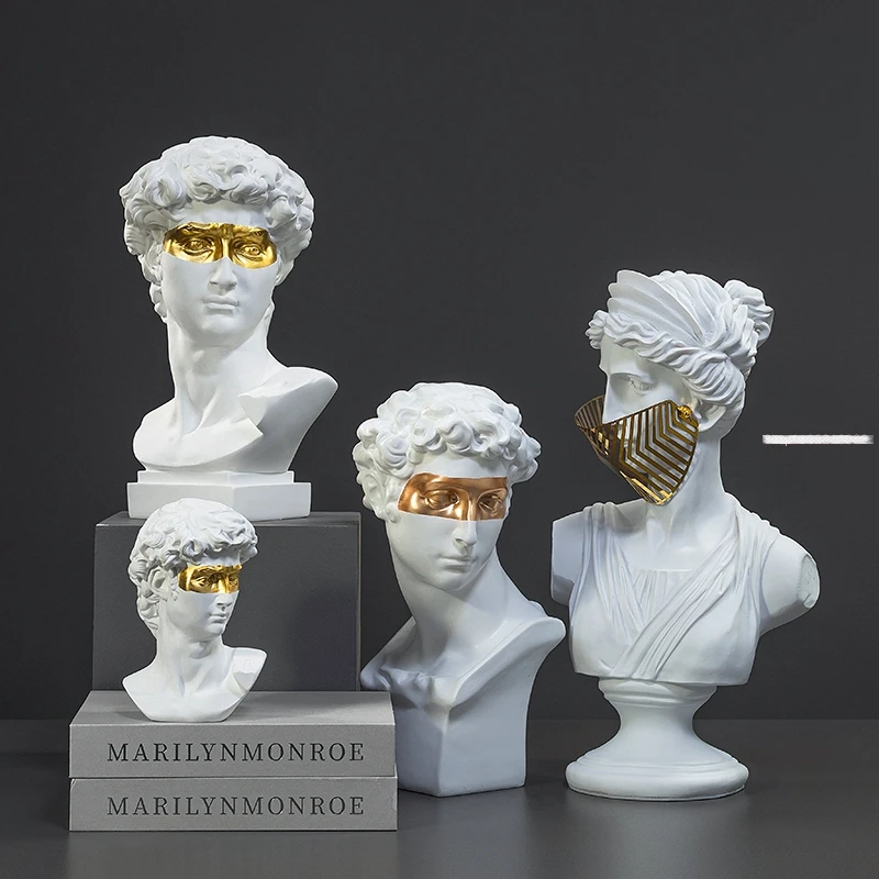 Modern Imitation Plaster Resin David Sculpture Art Bust Portrait Statue Figurines Living Room Furnishings Home Decoration