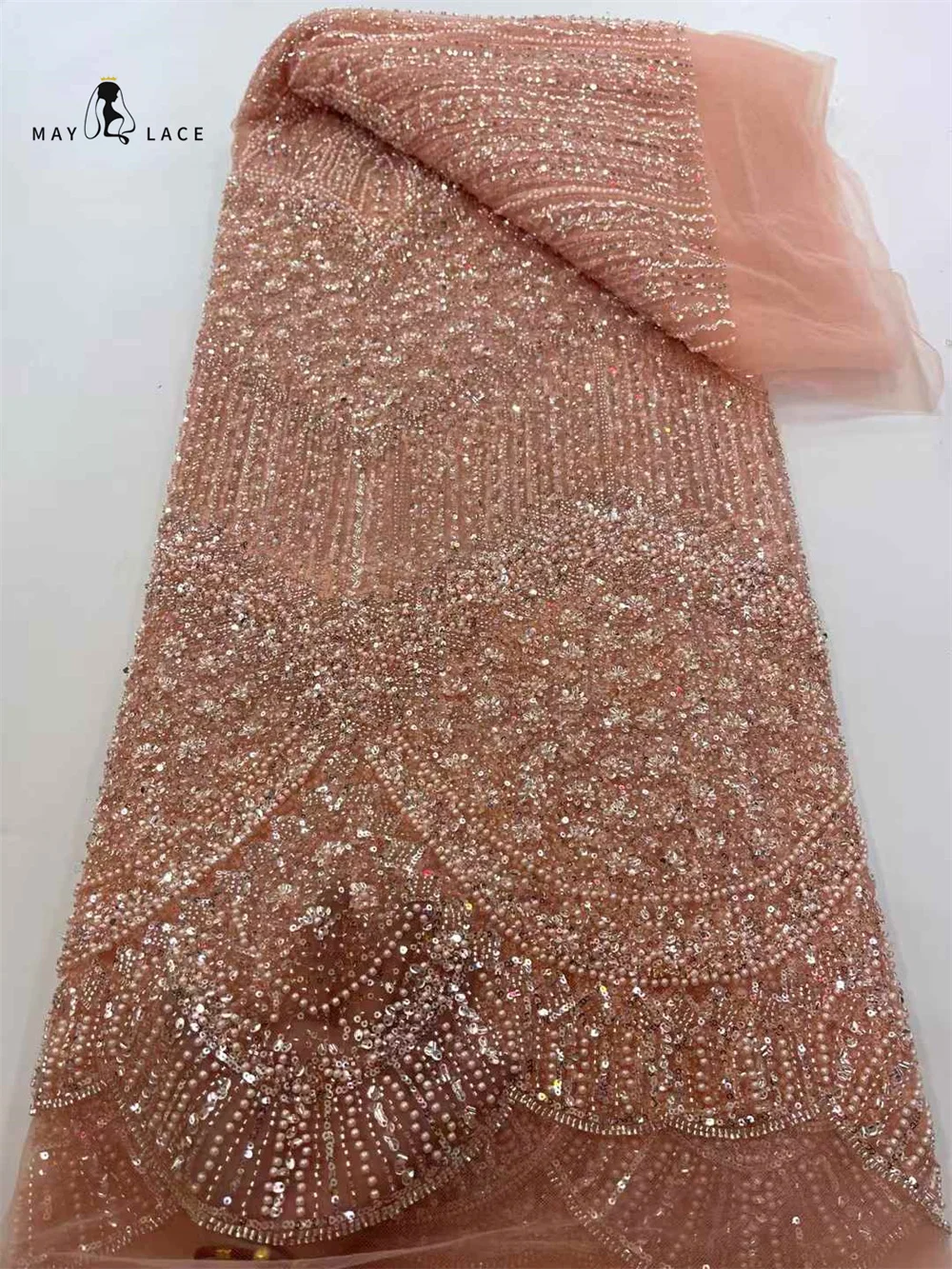 

5Y/Hot Sale French Sequins Fabric High Quality New Designs 2025 Beaded Embroidery Mesh Lace With Beads For Wedding Party Dresses