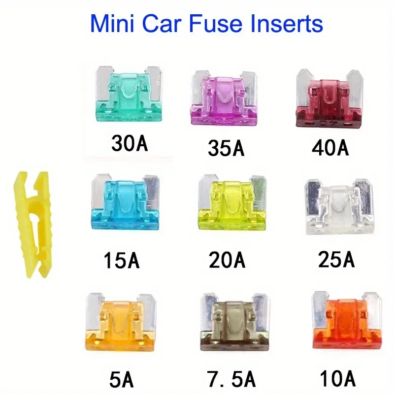10PCS/90PCS Mini Car Fuse Inserts with Assorted Amp Ratings With clip- 5A/10A/15A/20A/25A/30A/35A/40A/7.5A