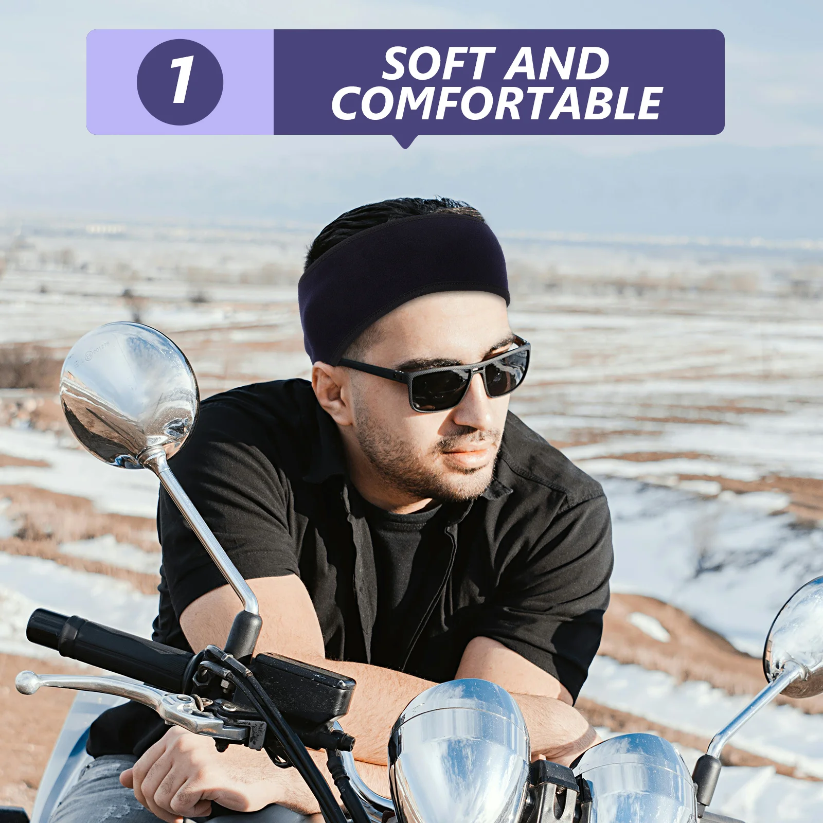 

2Pcs Thermal Sports Headbands Fleece Black Navy Blue Running Cycling Skiing Ear Covers Winter Outdoor Sweat Absorbing Headbands