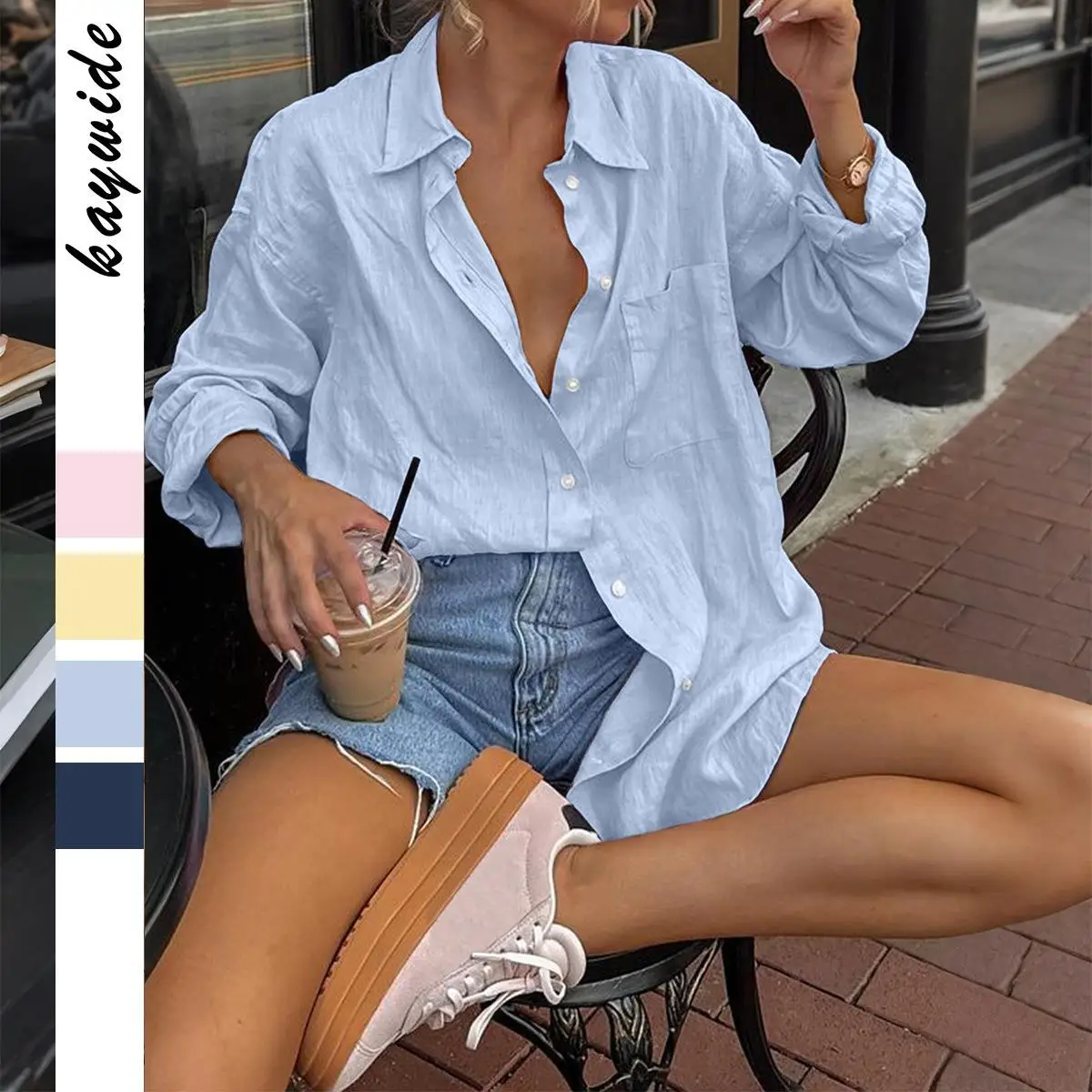 

Women's Long Sleeve Small Shirt European Style Fashionable Ladies' Clothing Easy Care Non-Shrink Fabric Pure Color Design