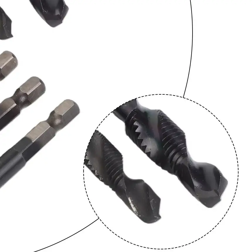 6pc HSS CO Composite Tap Drill Bit Set M3-M10 1/4 Inch Shank For Wood Drilling And Tapping Thread Cutting Tool With Storage Box