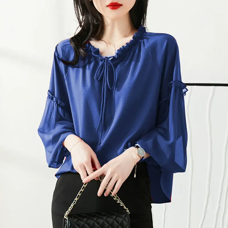 Pregnant Women's Solid Color Chiffon Shirt Long Sleeve Women's 2023 Spring New Arrival Loose Versatile Top Maternity Top LF103