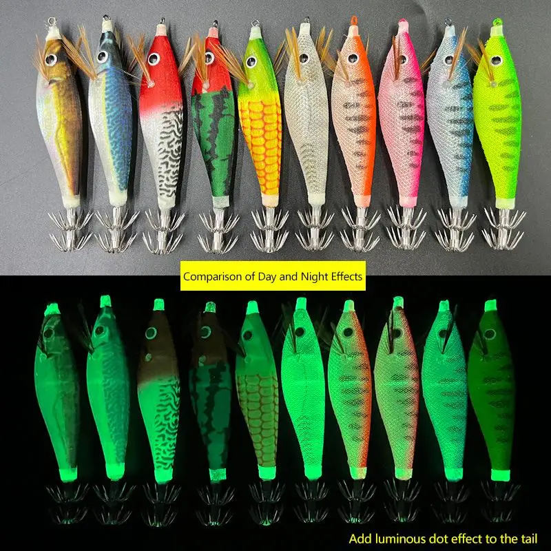 1Pcs 10cm Luminous Round Bellied Shrimp Bait Cloth Roll Horizontal Shrimp Wood Shrimp Squid Hook Road Bait False Bait Fish Bait