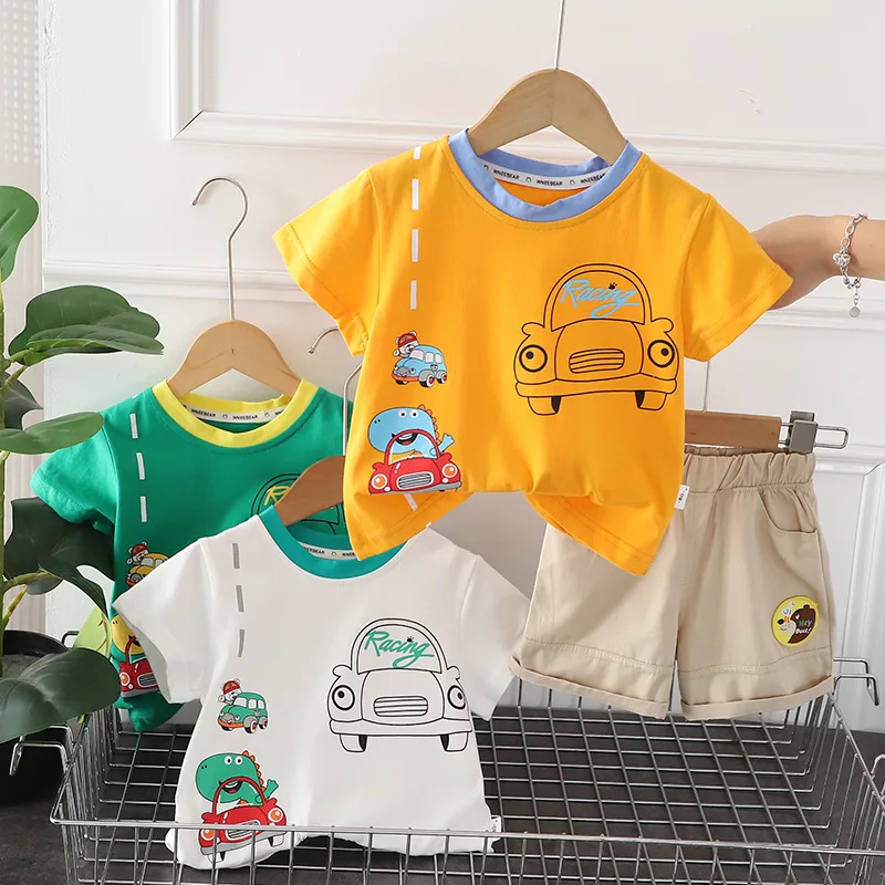 Kids Summer Sets 2024 Baby Boy Clothes 9 To 12 Months Casual Dinosaur Car Short Sleeve T-shirts and Shorts Children's Clothing