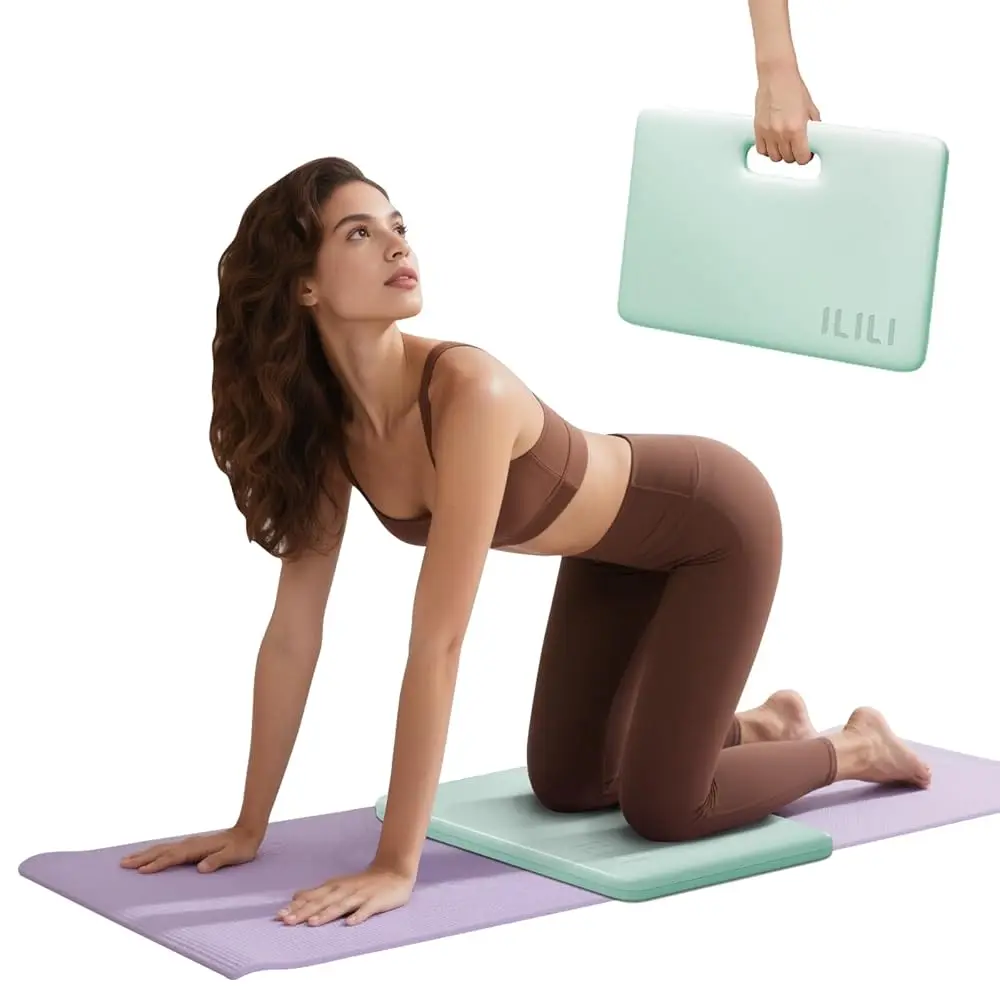 

Складная подушка для коленей ILILI Yoga, мягкая подушка из TPE 24*17*0.5 дюйма (складная форма 17*12*1 дюйм) для отжиманий на коленях, упражнений на планке и поддержки локтей/коленей.