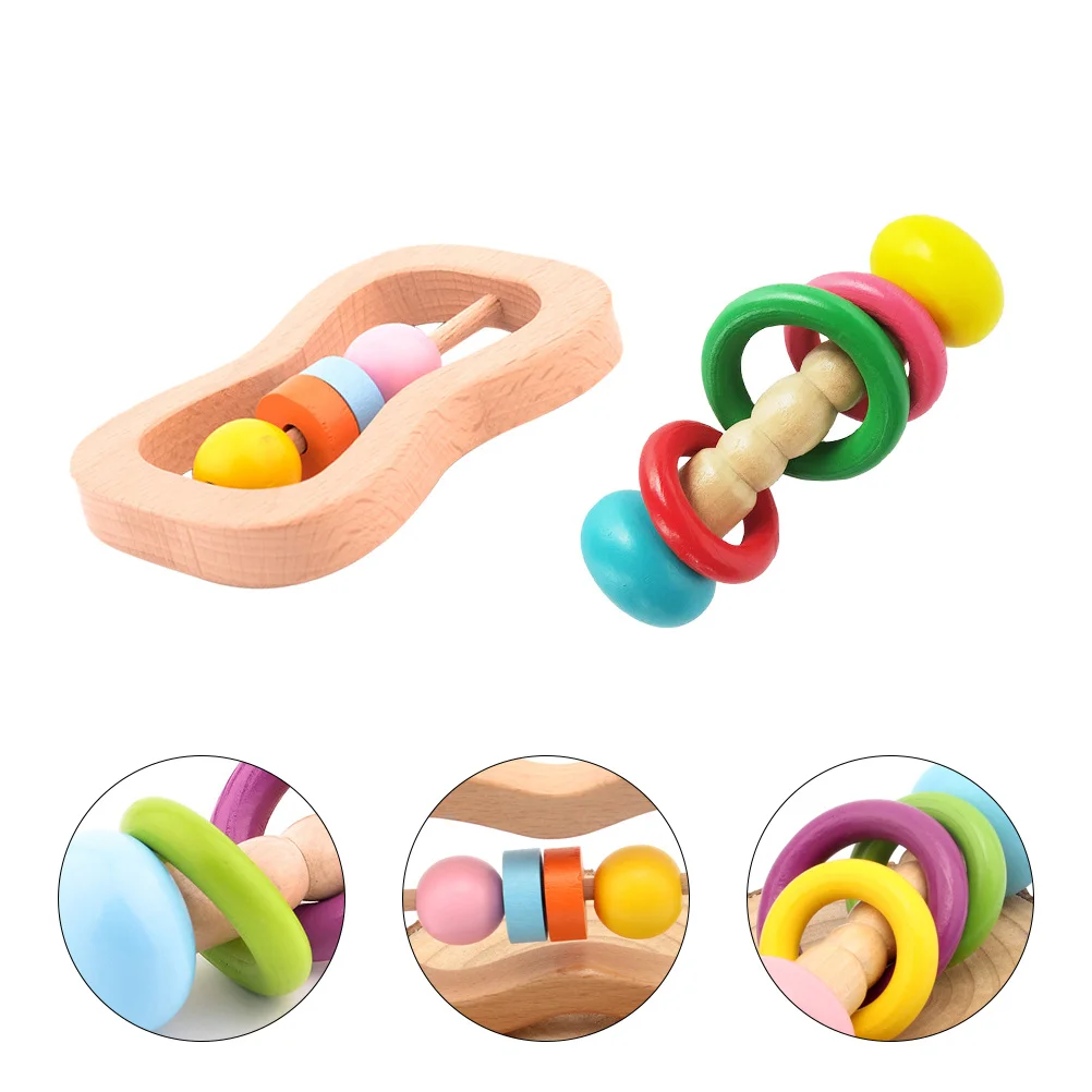 Sonajero de mano de madera para bebé, juguetes musicales duraderos naturales para coordinación mano-ojo infantil, diseño compacto creativo seguro, 2 uds.