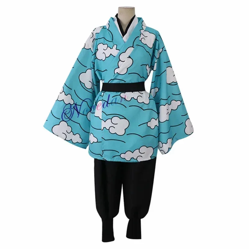 Anime Kamado Tanjirou Urokodaki Sakonji Cosplay Costume Sky Blue Cloud Uniform Kimono Women Men Halloween Costume Wig