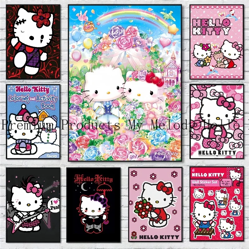 Affiche Hello Kittile de Sanurgente, Affiche de Périphérique d'Anime, Art Mural de Dessin Animé Moderne, Peinture sur Toile Imprimée, Image de Chambre, Cadeau de Décoration de Maison